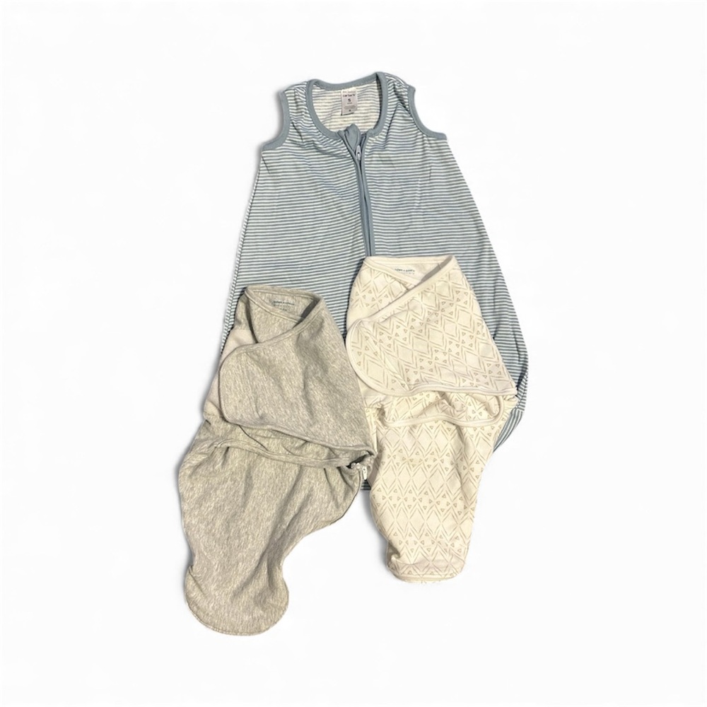 Cozy Baby Sleep Sack and Swaddles - Blue, Gray, and White